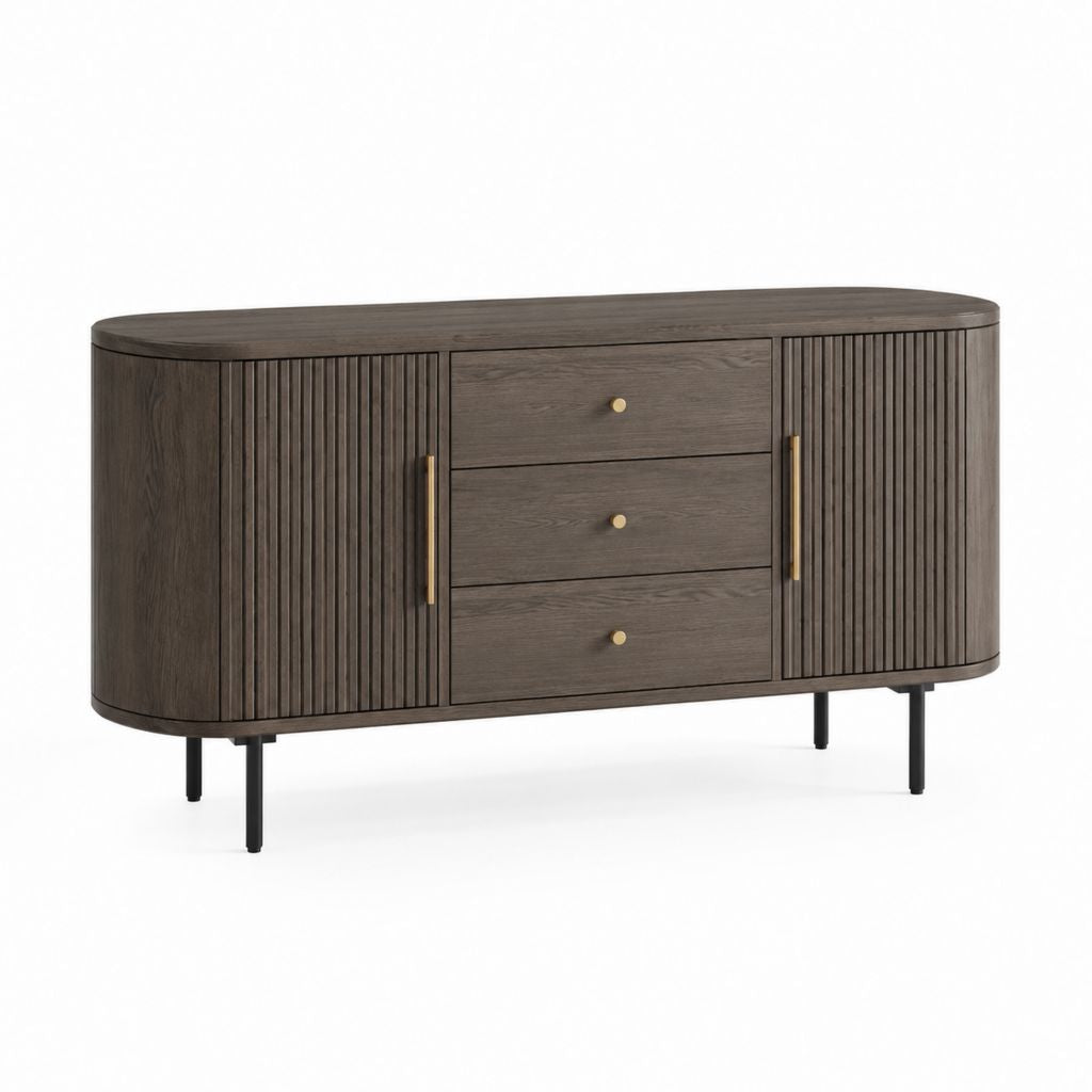 Sideboard Dunkelbraun MDF mit Eichenholzdekor abgerundet 160 x 45 x 80 cm