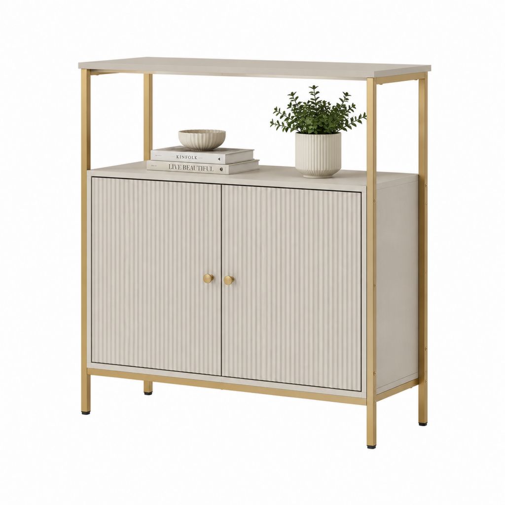 Sideboard mit Aufsatzregal Creme Gold Stahl MDF 100 x 40 x 120 cm