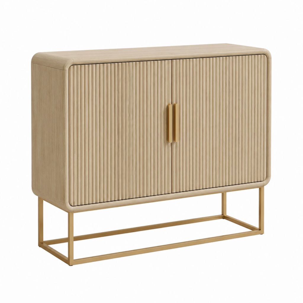 Sideboard mit 2 Türen Eiche hell Eichenfurnier Stahl rechteckig 100 x 40 x 90 cm