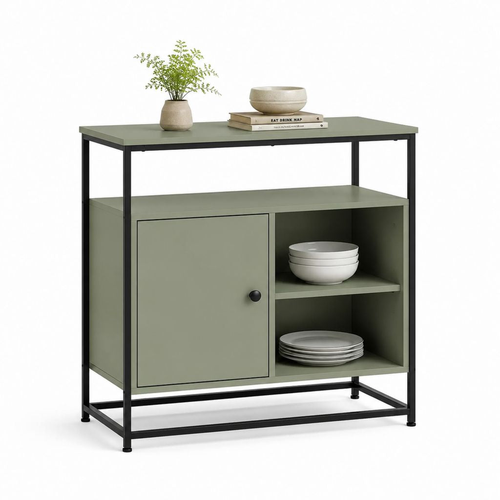 Sideboard mit Stauraum Salbeigrün Schwarz Stahl rechteckig 100 x 40 x 100 cm