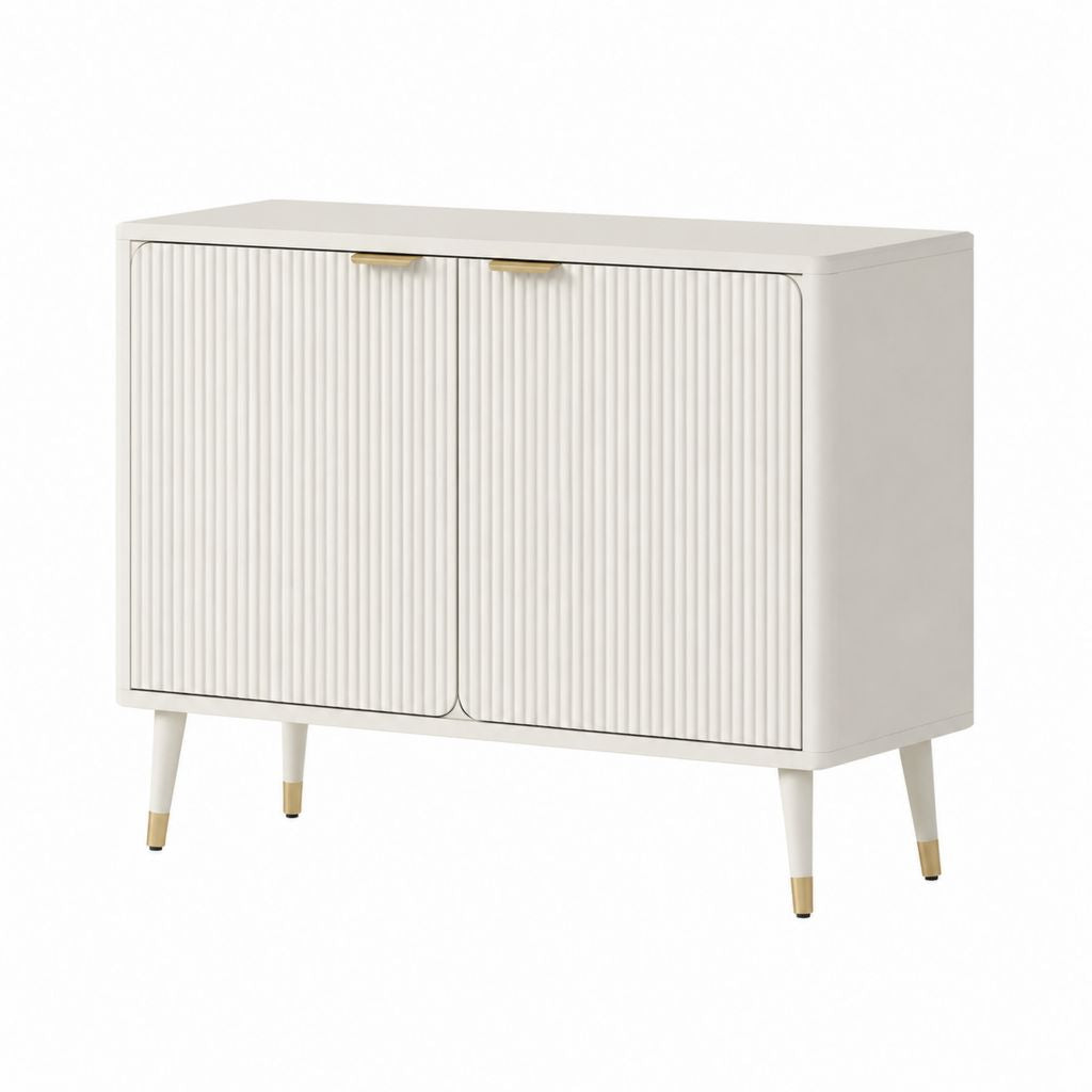 Sideboard Weiß aus MDF mit zwei geriffelten Türen 100 x 40 x 80 cm
