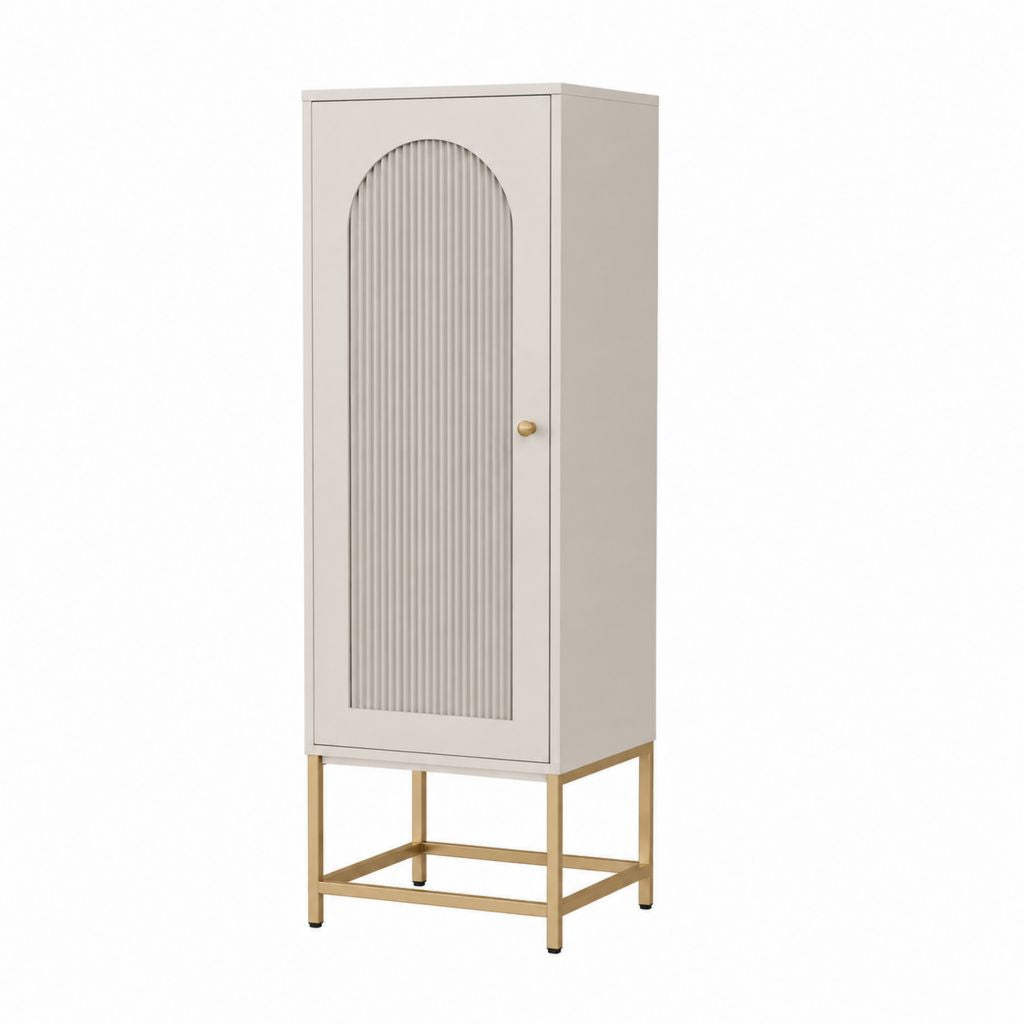 Highboard mit 1 Tür Beige MDF Stahlgestell 60 x 40 x 180 cm
