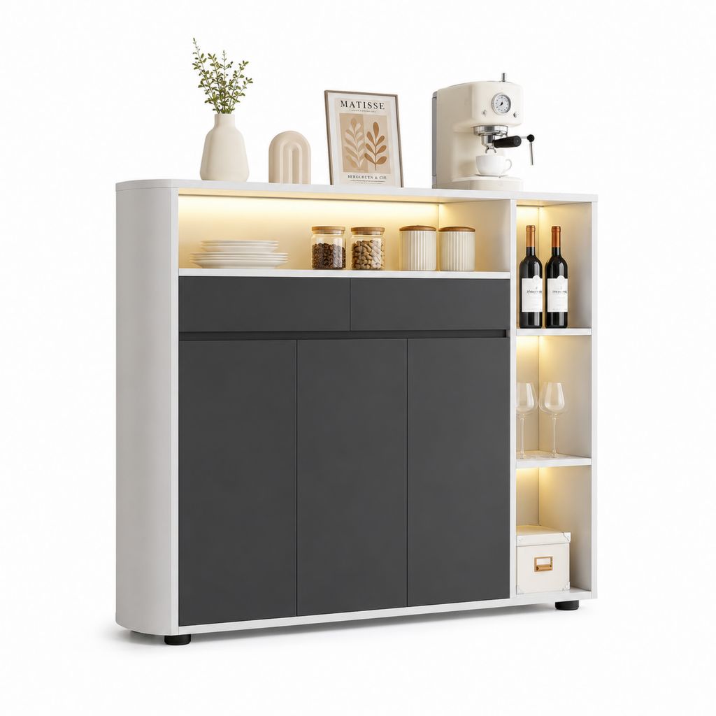 Highboard mit LED-Beleuchtung Weiß Anthrazit Spanplatte rechteckig 120 x 40 x 120 cm