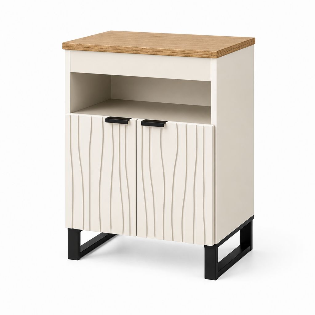 Sideboard mit 2 Türen und Schublade Creme Eichenoptik Spanplatte 60 x 40 x 90 cm