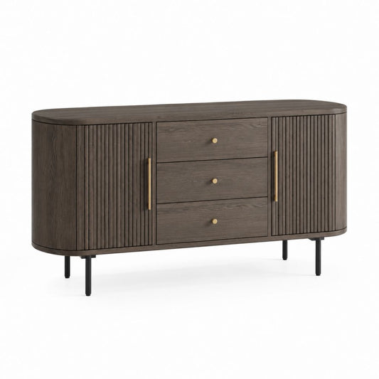 Sideboard Dunkelbraun MDF mit Eichenholzdekor abgerundet 160 x 45 x 80 cm