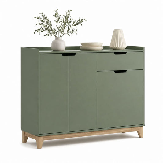 Sideboard mit 2 Türen und 2 Schubladen salbeigrün MDF Massivholz rechteckig 120 x 40 x 90 cm