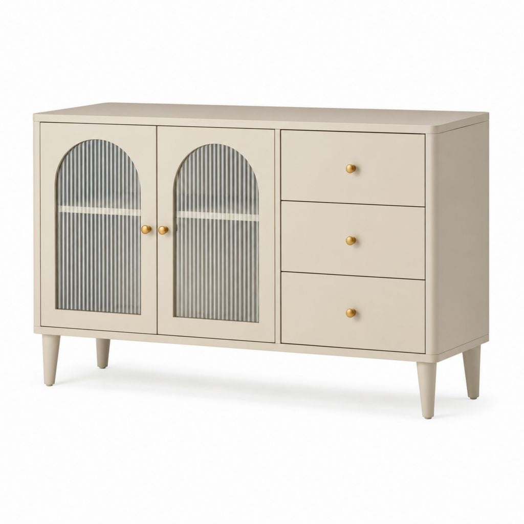 Sideboard Creme MDF mit Riffelglas 120 x 40 x 80 cm