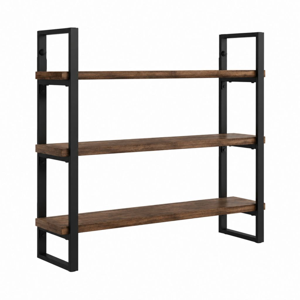 Wandregal mit 3 Ablagen Schwarz Dunkelbraun Stahl MDF rechteckig 120 x 25 x 80 cm