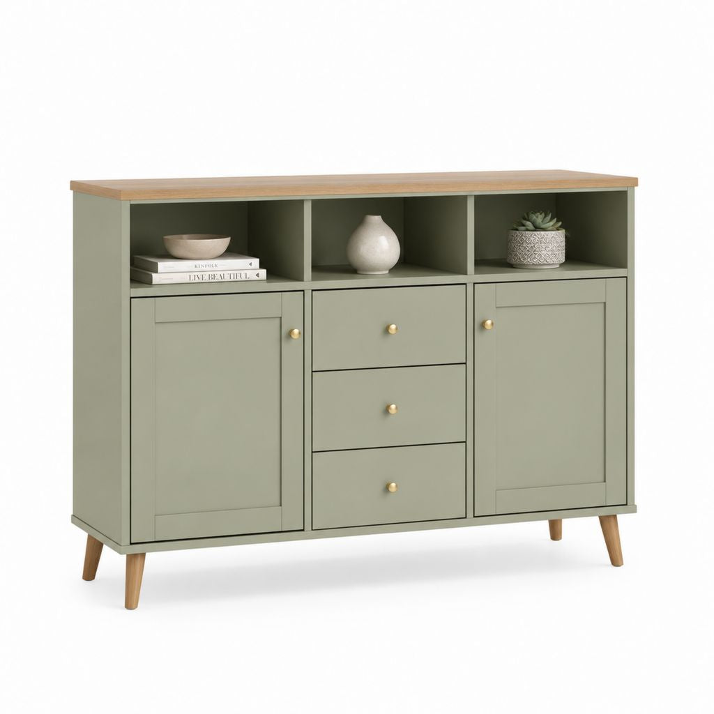 Sideboard Salbeigrün mit MDF Korpus Holzoptik Platte 120 x 40 x 90 cm