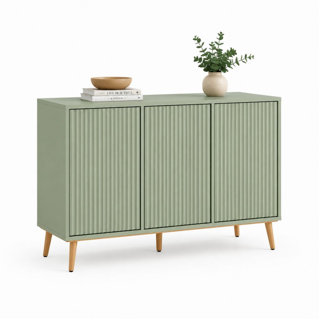 Sideboard 120 x 40 x 80 cm Salbeigrün MDF Rechteckig mit 3 Türen und Massivholzfüßen