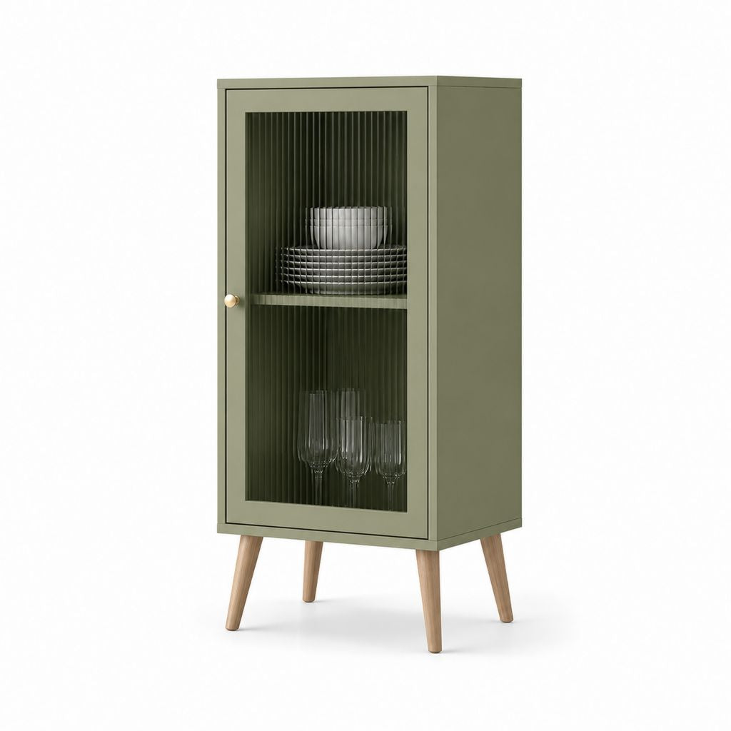 Vitrine mit Glastür Olivgrün MDF Riffelglas Rechteckig 70 x 40 x 160 cm