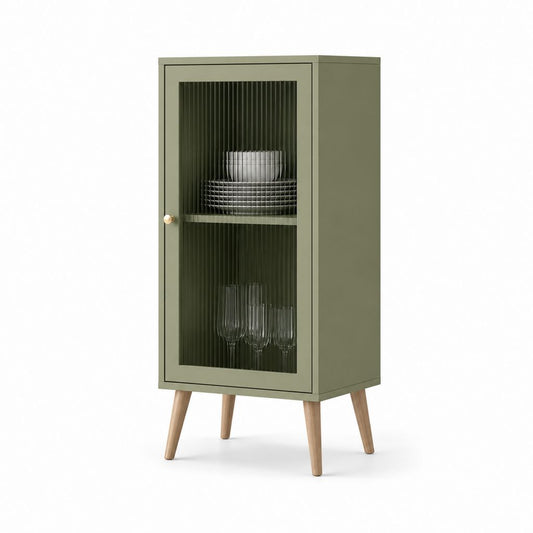 Vitrine mit Glastür Olivgrün MDF Riffelglas Rechteckig 70 x 40 x 160 cm