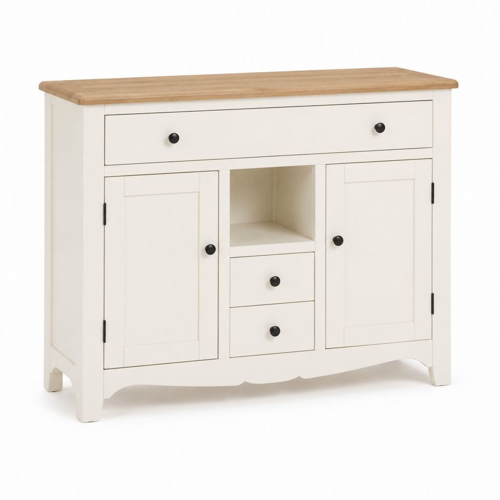 Sideboard mit 2 Türen 3 Schubladen Weiß Natur MDF Massivholz 120 x 40 x 90 cm