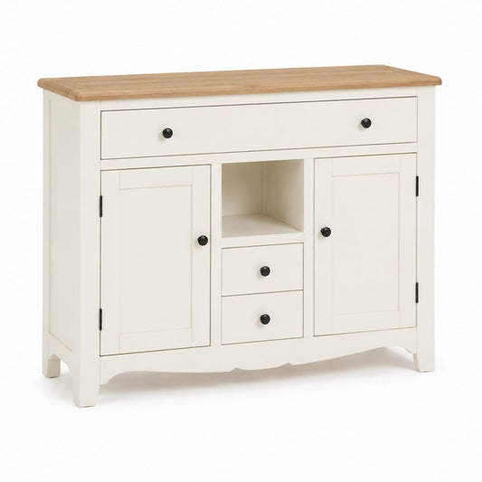 Sideboard mit 2 Türen 3 Schubladen Weiß Natur MDF Massivholz 120 x 40 x 90 cm