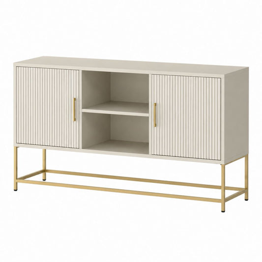 Sideboard Cremeweiß Gold mit geriffelten MDF-Schiebetüren 160 x 40 x 90 cm