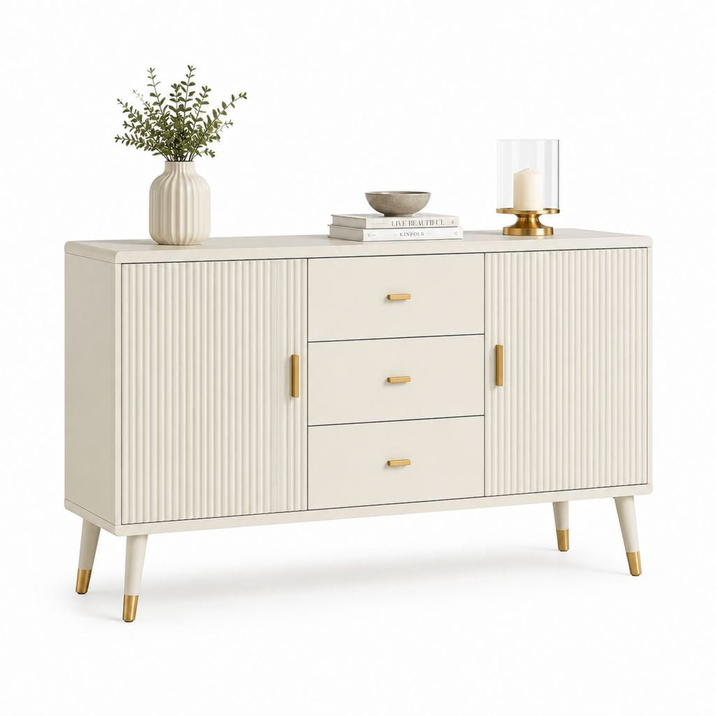 Rechteckiges Sideboard Cremeweiß MDF 140 x 40 x 80 cm mit 2 Türen und 3 Schubladen