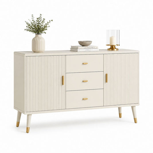 Rechteckiges Sideboard Cremeweiß MDF 140 x 40 x 80 cm mit 2 Türen und 3 Schubladen