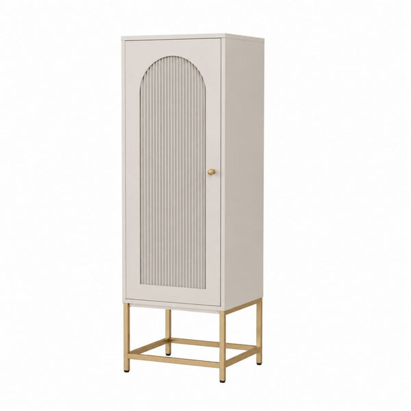 Highboard mit 1 Tür Beige MDF Stahlgestell 60 x 40 x 180 cm
