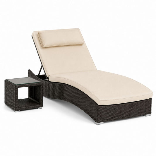 2-teiliges Gartenliegen Set Braun aus PE-Rattan mit cremefarbenen Polyesterpolstern 198 x 65 x 32 cm