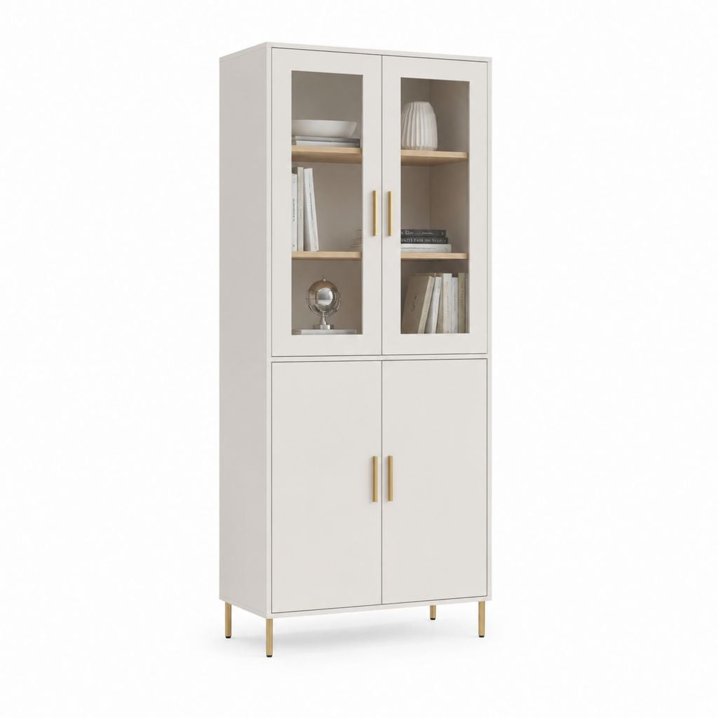 Vitrine Weiß mit Glastüren Spanplatte 80 x 40 x 180 cm