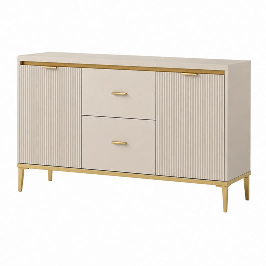 Sideboard Cremeweiß mit geriffelter MDF-Front und Stahlfüßen 120 x 40 x 80 cm